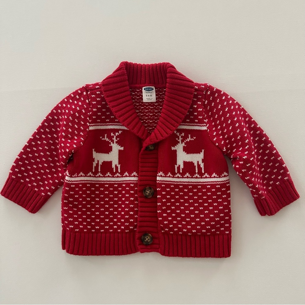 Old Navy 3-6 Months Baby Holiday Christmas Fair Isle Reindeer Cardigan Sweater